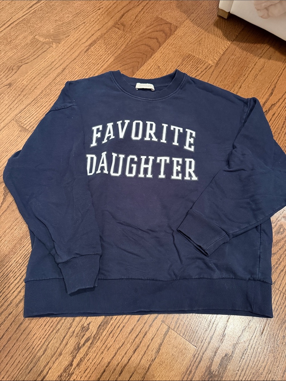 Favorite Daughter Navy Blue Crewneck Sweater with White Lettering